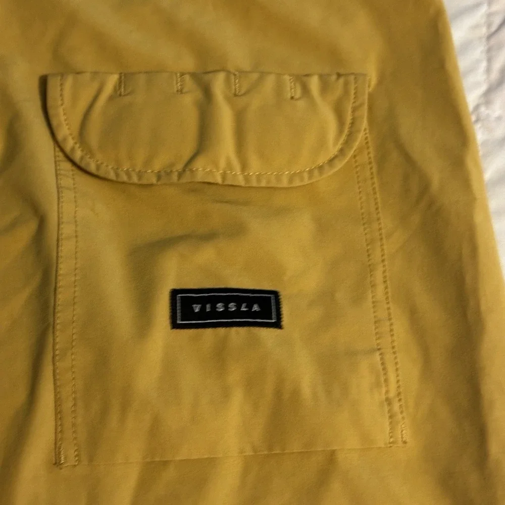 Vissla Board Shorts Men 28‎ Mustard Yellow Solid Swim Trunks Pocket Board Shorts
